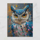 ブルーウお洒落クロウピンク青水玉模様(ばちゃばちゃ)跳ねる ポストカード (正面)