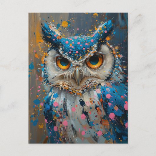 ブルーウお洒落クロウピンク青水玉模様(ばちゃばちゃ)跳ねる ポストカード (正面)