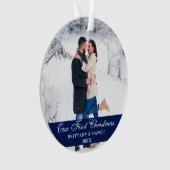 ブルーウアー初めてのクリスマスカップル写真 オーナメント (正面)