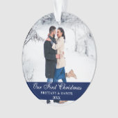 ブルーウアー初めてのクリスマスカップル写真 オーナメント (正面)