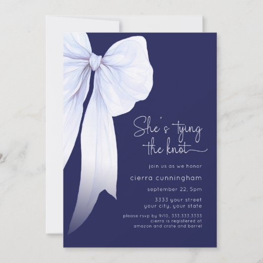 ブルーウィズタイイングザノットボウブライダルシャワー 招待状 (正面)