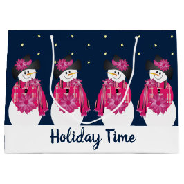 ブルーウィズピンク雪だるま ラージペーパーバッグ