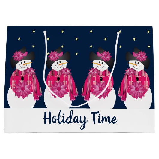 ブルーウィズピンク雪だるま ラージペーパーバッグ (正面)