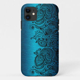ブルーウィズブラックペイズリーレース iPhone 11 ケース