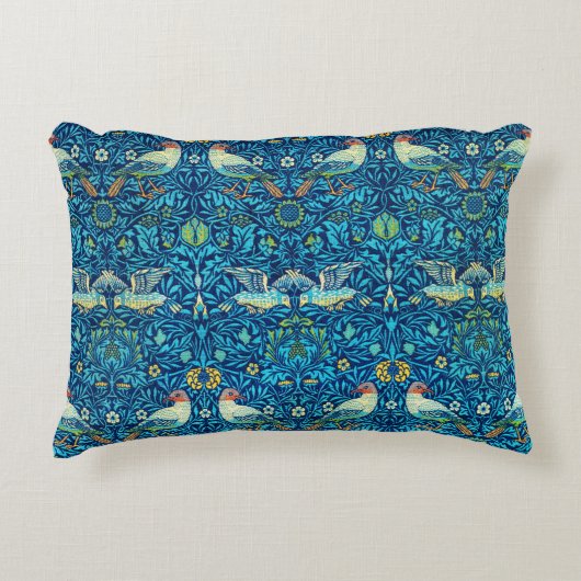 ブルーウィリアムモリス芸術鳥枕 アクセントクッション (正面)