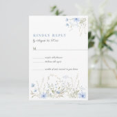 ブルーウィルドフラワーのツルニチソウの結婚式RSVPカード 出欠カード (スタンド正面)