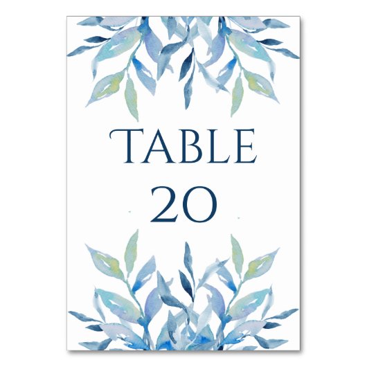 ブルーウィローの枝、水彩結婚式のレセプション テーブルナンバー (正面)