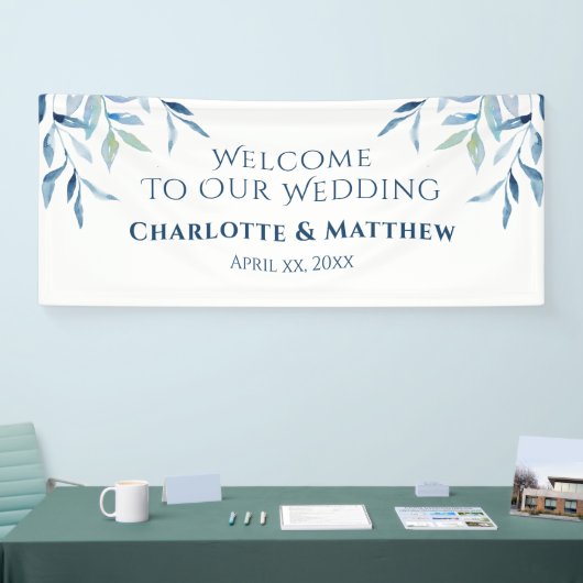 ブルーウィローの枝、水彩結婚式のレセプション 横断幕 (トレードショー)