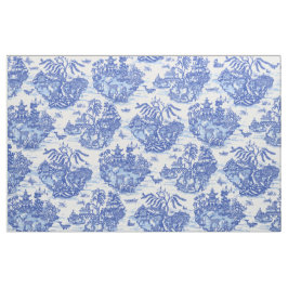 ブルーウィローアニマルウサギ白いお洒落トイル  ファブリック