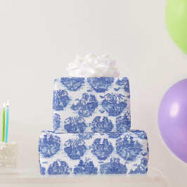 ブルーウィローアニマルウサギ鹿キツネトワールユニーク  ラッピングペーパー