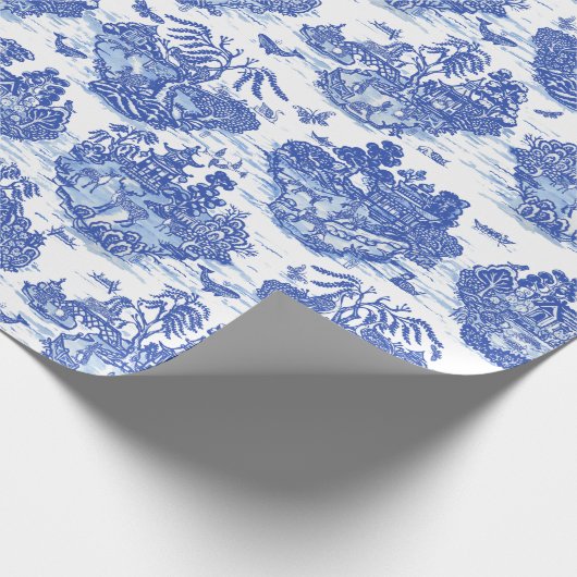 ブルーウィローアニマルウサギ鹿キツネトワールユニーク ラッピングペーパー (角)