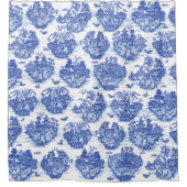 ブルーウィローアニマルウサギ鹿キツネバードトイレアート シャワーカーテン (正面)