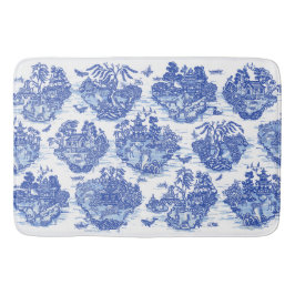 ブルーウィローアニマルウサギ鹿キツネバードトイレアート バスマット