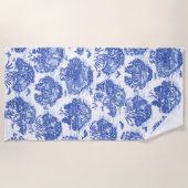 ブルーウィローアニマルウサギ鹿キツネバードトイレアート  ビーチタオル (正面)