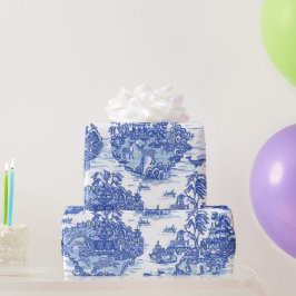 ブルーウィローアニマルウサギ鹿キツネバードトイレアート ラッピングペーパー