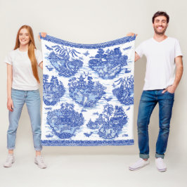ブルーウィローアニマルパゴダアジアヴィンテージパターンFl フリースブランケット
