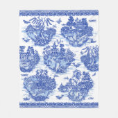 ブルーウィローアニマルパゴダアジアヴィンテージパターンFl フリースブランケット (正面)