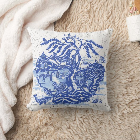 ブルーウィローアニマルパゴダガーデンシーンチノセリエ クッション (ブランケット)