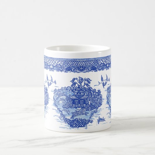 ブルーウィローウサギの島動物おもしろい芸術 コーヒーマグカップ (中央)