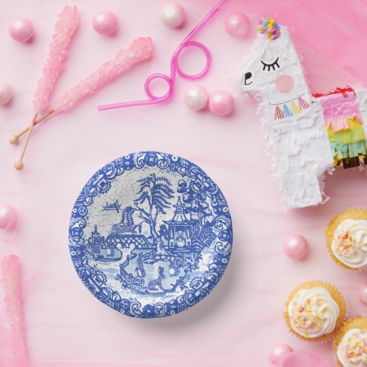 ブルーウィローウサギクラシック陶芸お洒落 ペーパーボウル (パーティー)