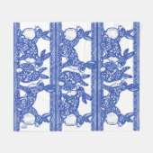 ブルーウィローウサギフローラチノワセリーバニーデザイン フリースブランケット (正面(横))