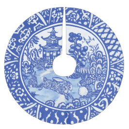 ブルーウィローオリエンタルお洒落ラビットブルー&ホワイト ブラッシュドポリエステルツリースカート