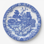 ブルーウィローキツネアイランドアジアテンプルガーデンアート ペーパープレート (正面)