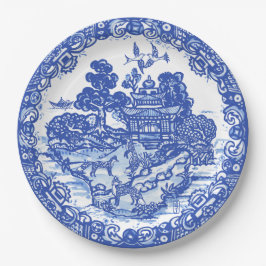 ブルーウィローキツネアイランドアジアテンプルガーデンアート ペーパープレート