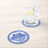 ブルーウィローキツネキツネフローラアンティークパゴダバード ラウンドペーパーコースター (インサイチュ)