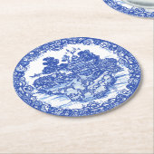 ブルーウィローキツネキツネフローラアンティークパゴダバード ラウンドペーパーコースター (アングル)