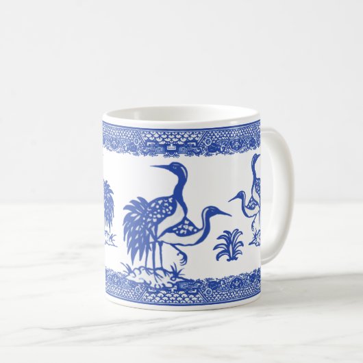 ブルーウィロークレーンズバードチノイ伝統的セリー コーヒーマグカップ (正面右)