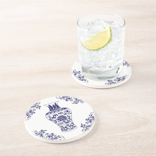 ブルーウィローチャイノアイセリーブルーとホワイトジンジャージャー コースター (側面)