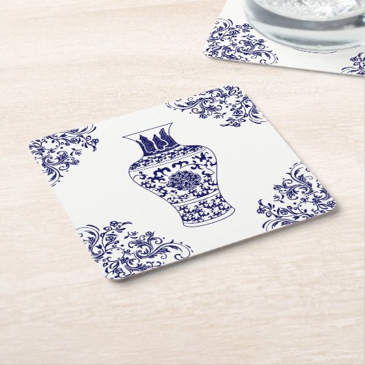 ブルーウィローチャイノジュリーホワイトとブルージンジャージャー スクエアペーパーコースター (アングル)