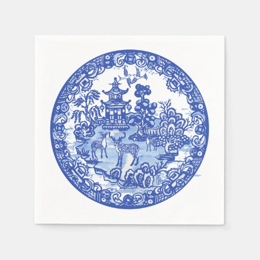 ブルーウィローディアアジアテンプルガーデンアートナプキンス スタンダードカクテルナプキン (正面)