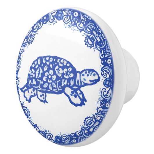 ブルーウィローデザインタートルガメかわいい顔右 セラミックノブ (右)