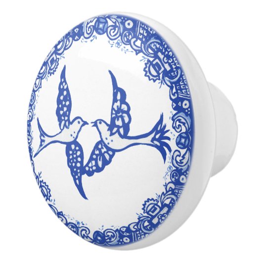 ブルーウィローデザインフローラフェニックスバお洒落ーズ セラミックノブ (右)