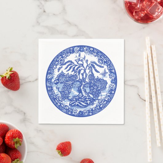 ブルーウィローピーコックアイランドアジアテンプルガーデンアート スタンダードカクテルナプキン (インサイチュ)
