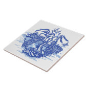 ブルーウィローピーコックアイランドアジアテンプルガーデンアート タイル (側面)