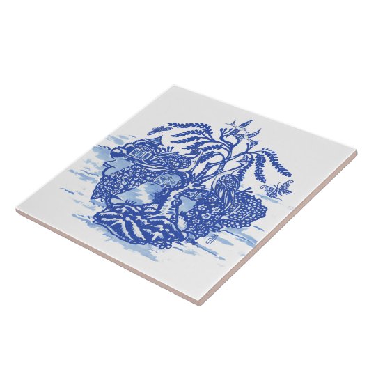 ブルーウィローピーコックアイランドアジアテンプルガーデンアート タイル (側面)