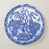 ブルーウィローピーコックアイランドアジアンテンプルガーデンアート ラウンドクッション (裏面)