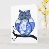 ブルーウィローフクロウ カード (黄色い花)