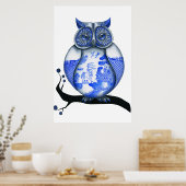 ブルーウィローフクロウ ポスター (キッチン)