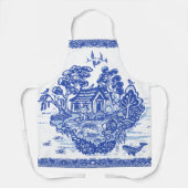 ブルーウィローラッキーキャットアイランドオリエンタルお洒落 エプロン (正面)