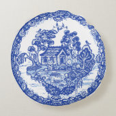 ブルーウィローラッキーキャットコイポンド中国テンプユニークル ラウンドクッション (裏面)