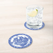 ブルーウィローラッキーキャットコイポンド中国テンプユニークル ラウンドペーパーコースター (インサイチュ)