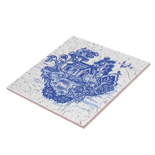 ブルーウィローラッキーキャットコイ池アンティークファンタジー タイル (側面)