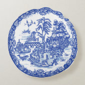 ブルーウィローラビットアイランドアンティークファンタジーアート ラウンドクッション (裏面)