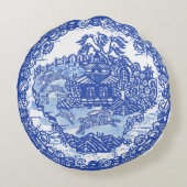 ブルーウィローラビットクラシックヴィンテージアート ラウンドクッション (裏面)