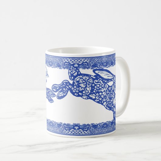 ブルーウィローラビットバニーお洒落フローラ コーヒーマグカップ (正面右)
