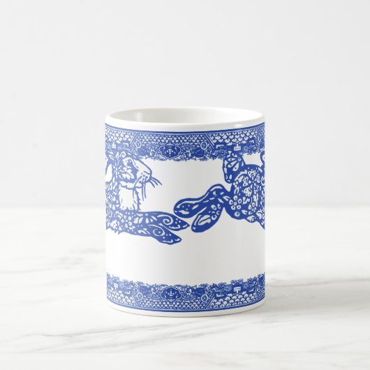 ブルーウィローラビットバニーお洒落フローラ コーヒーマグカップ (中央)